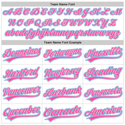 Custom White Pink-Electric Blue Raglan Sleeves Stripes Two-Button Unisex Softball Jersey
