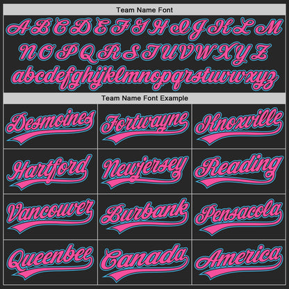 Custom Black Pink-Sky Blue Raglan Sleeves Stripes Two-Button Unisex Softball Jersey