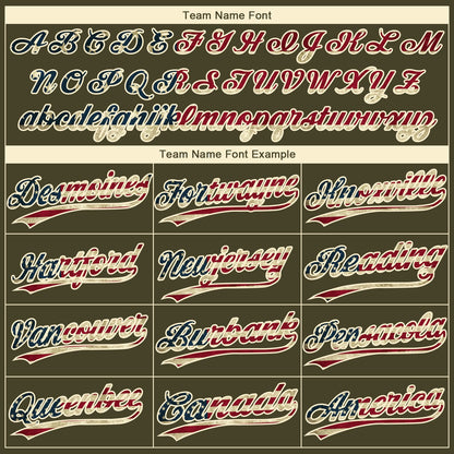 Custom Olive Vintage USA Flag Cream-Crimson Raglan Sleeves Stripes Two-Button Unisex Softball Jersey