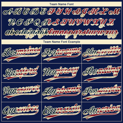 Custom Navy Vintage USA Flag Cream-Crimson Raglan Sleeves Stripes Two-Button Unisex Softball Jersey