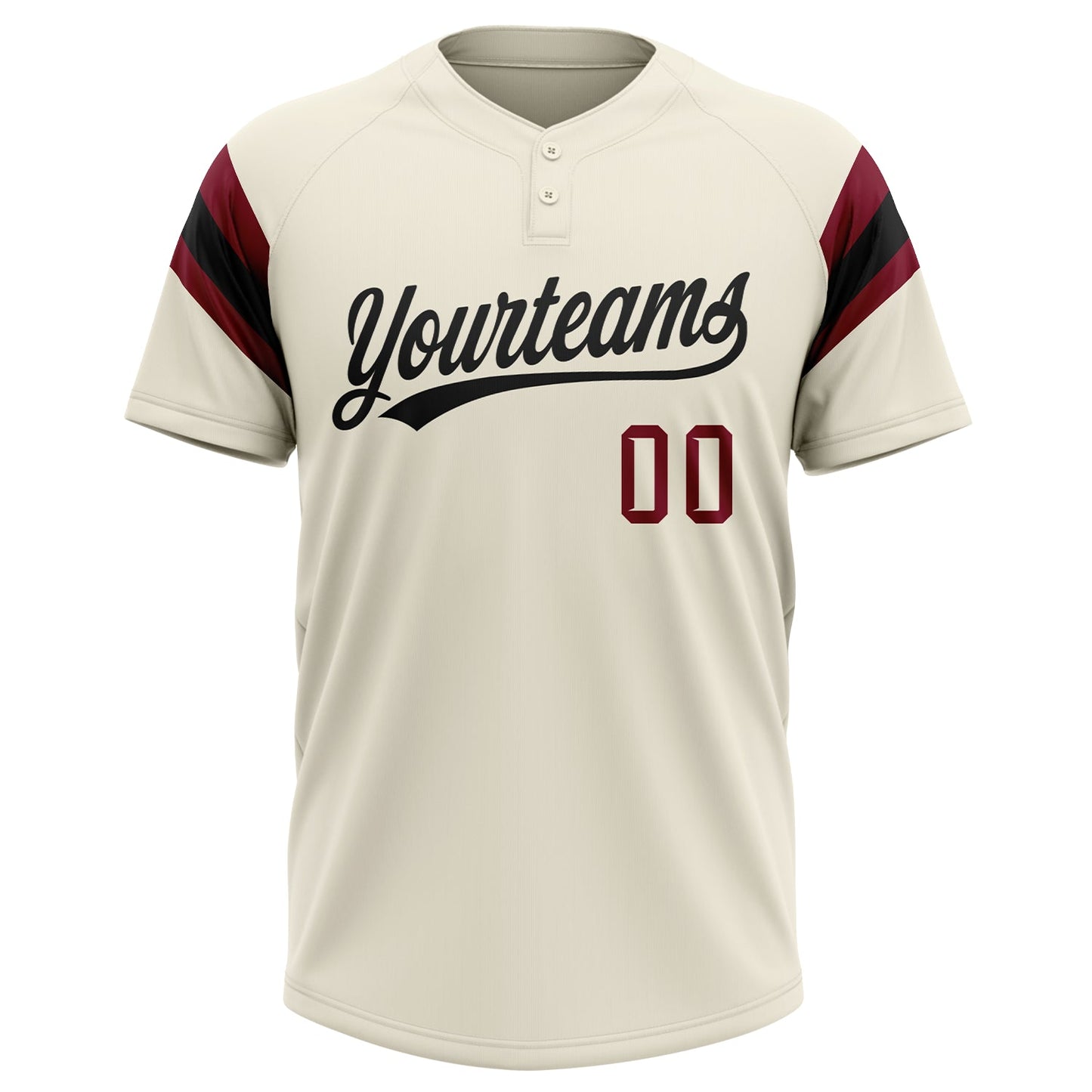 Custom Cream Black-Crimson Raglan Sleeves Stripes Two-Button Unisex Softball Jersey