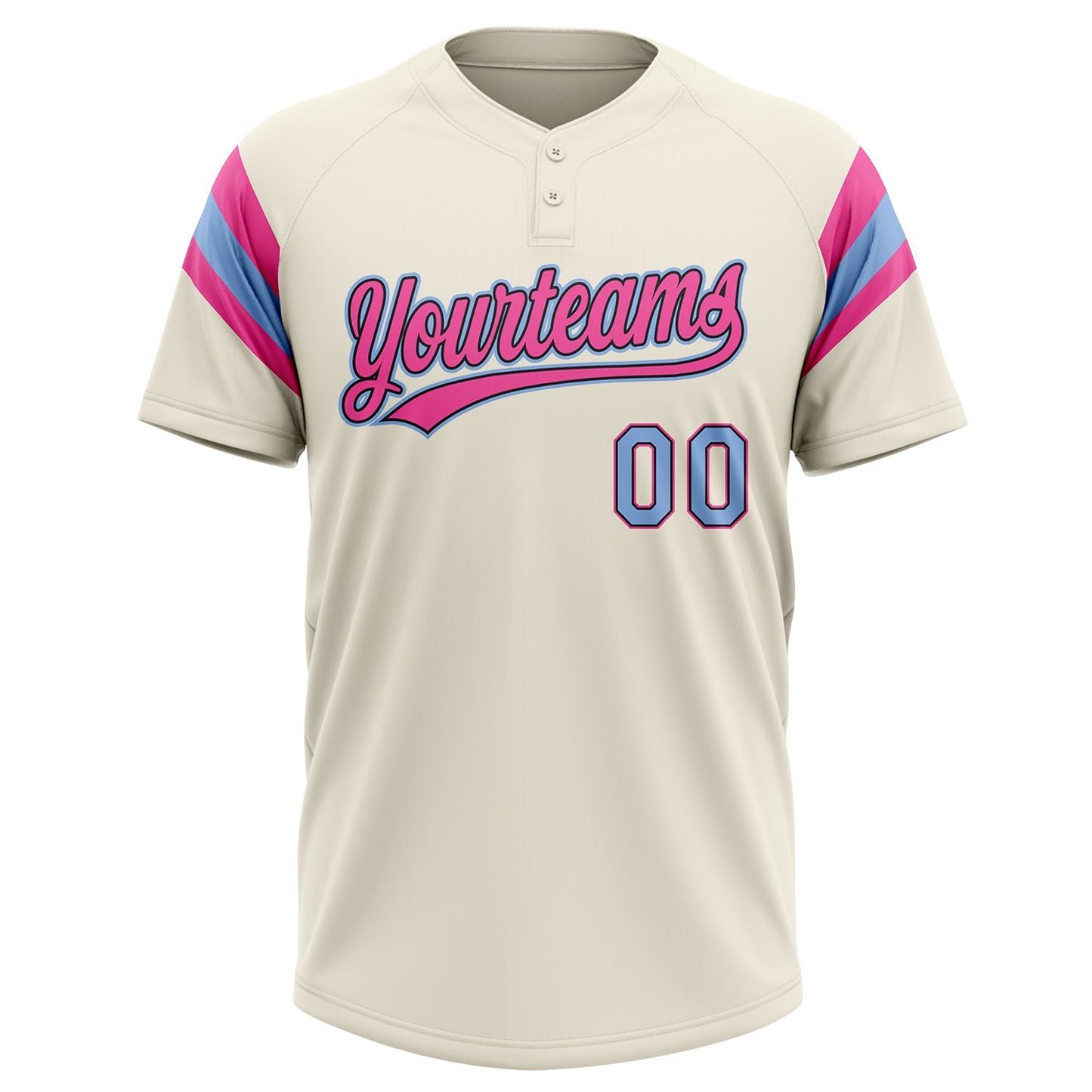 Custom Cream Light Blue Black-Pink Raglan Sleeves Stripes Two-Button Unisex Softball Jersey