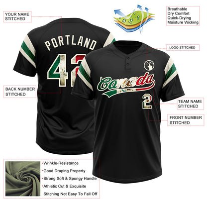Custom Black Vintage Mexican Flag Cream-Kelly Green Raglan Sleeves Stripes Two-Button Unisex Softball Jersey