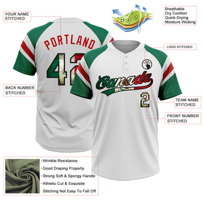 Custom White Vintage Mexican Flag Kelly Green Black-Red Raglan Sleeves Stripes Two-Button Unisex Softball Jersey