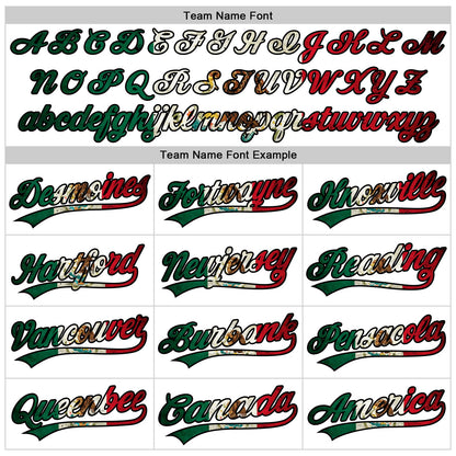 Custom White Vintage Mexican Flag Kelly Green Black-Red Raglan Sleeves Stripes Two-Button Unisex Softball Jersey