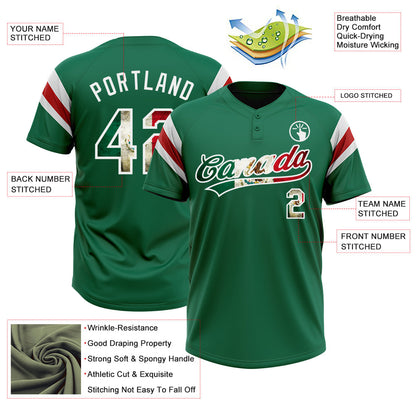Custom Kelly Green Vintage Mexican Flag White-Red Raglan Sleeves Stripes Two-Button Unisex Softball Jersey