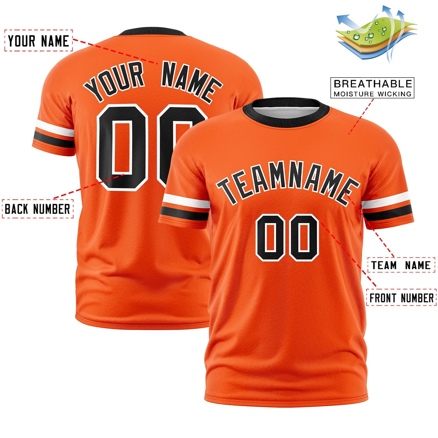 Custom Orange Black T-shirt Classic Style Stripe Fashion Sports Shirt for Youth & Adults