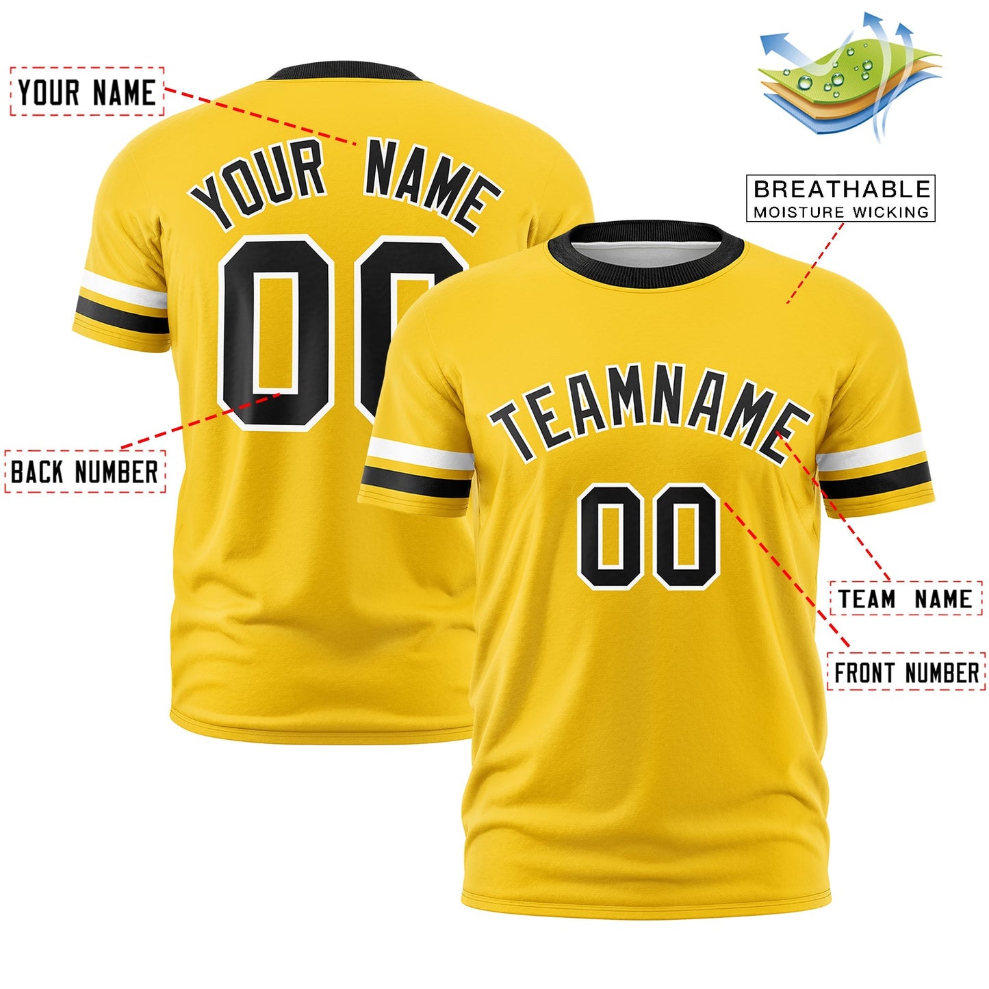 Custom Gold Black T-shirt Classic Style Stripe Fashion Sports Shirt for Youth & Adults
