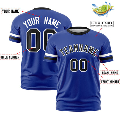 Custom Royal Blue Black T-shirt Classic Style Stripe Fashion Sports Shirt for Youth & Adults
