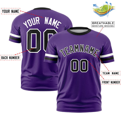 Custom Purple Black T-shirt Classic Style Stripe Fashion Sports Shirt for Youth & Adults