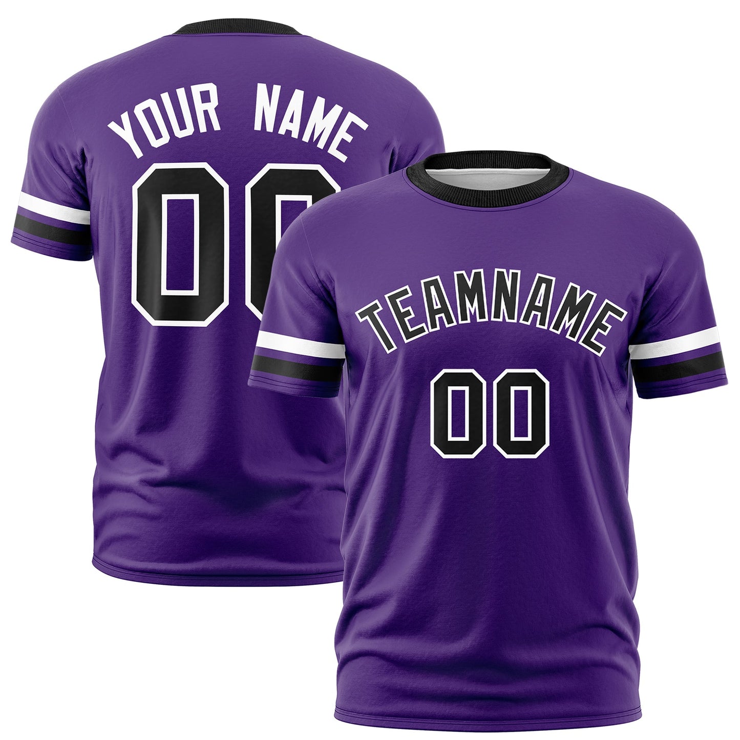 Custom Purple Black T-shirt Classic Style Stripe Fashion Sports Shirt for Youth & Adults