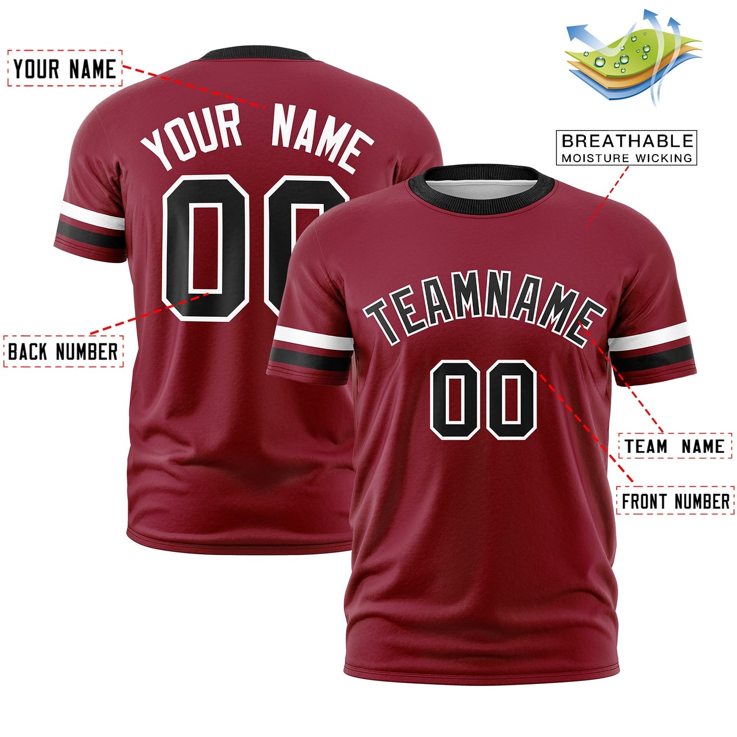 Custom Crimson Black T-shirt Classic Style Stripe Fashion Sports Shirt for Youth & Adults