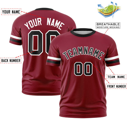 Custom Crimson Black T-shirt Classic Style Stripe Fashion Sports Shirt for Youth & Adults