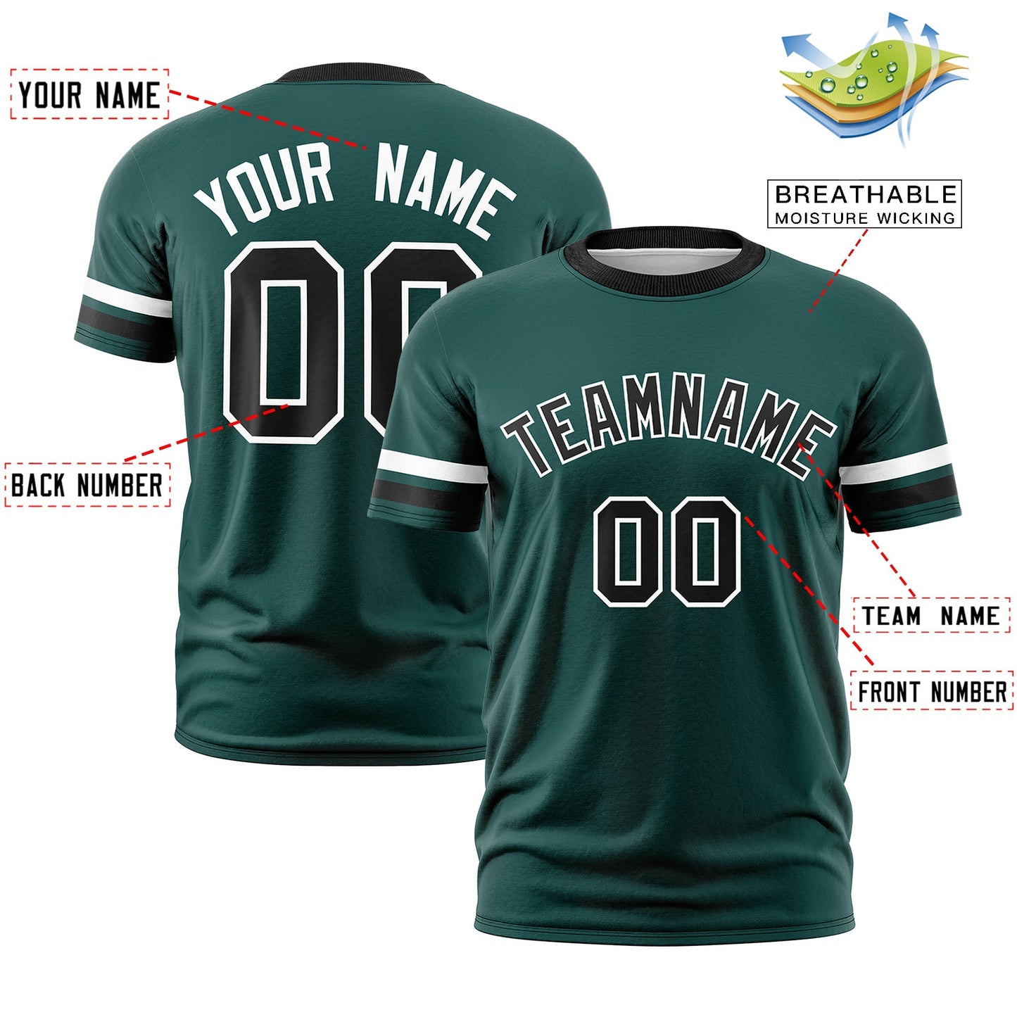 Custom Midnight Green Black T-shirt Classic Style Stripe Fashion Sports Shirt for Youth & Adults