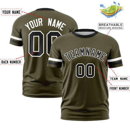 Custom Olive Black T-shirt Classic Style Stripe Fashion Sports Shirt for Youth & Adults