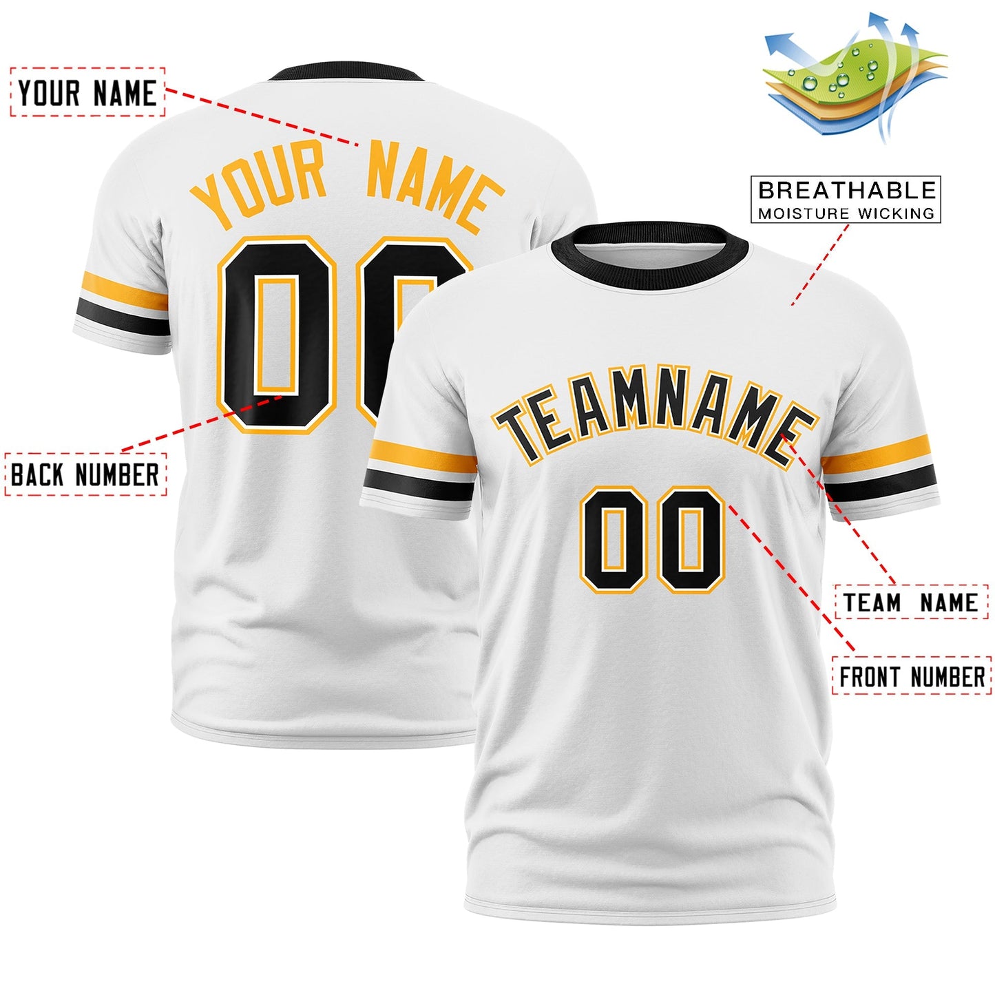Custom White Black T-shirt Classic Style Stripe Fashion Sports Shirt for Youth & Adults