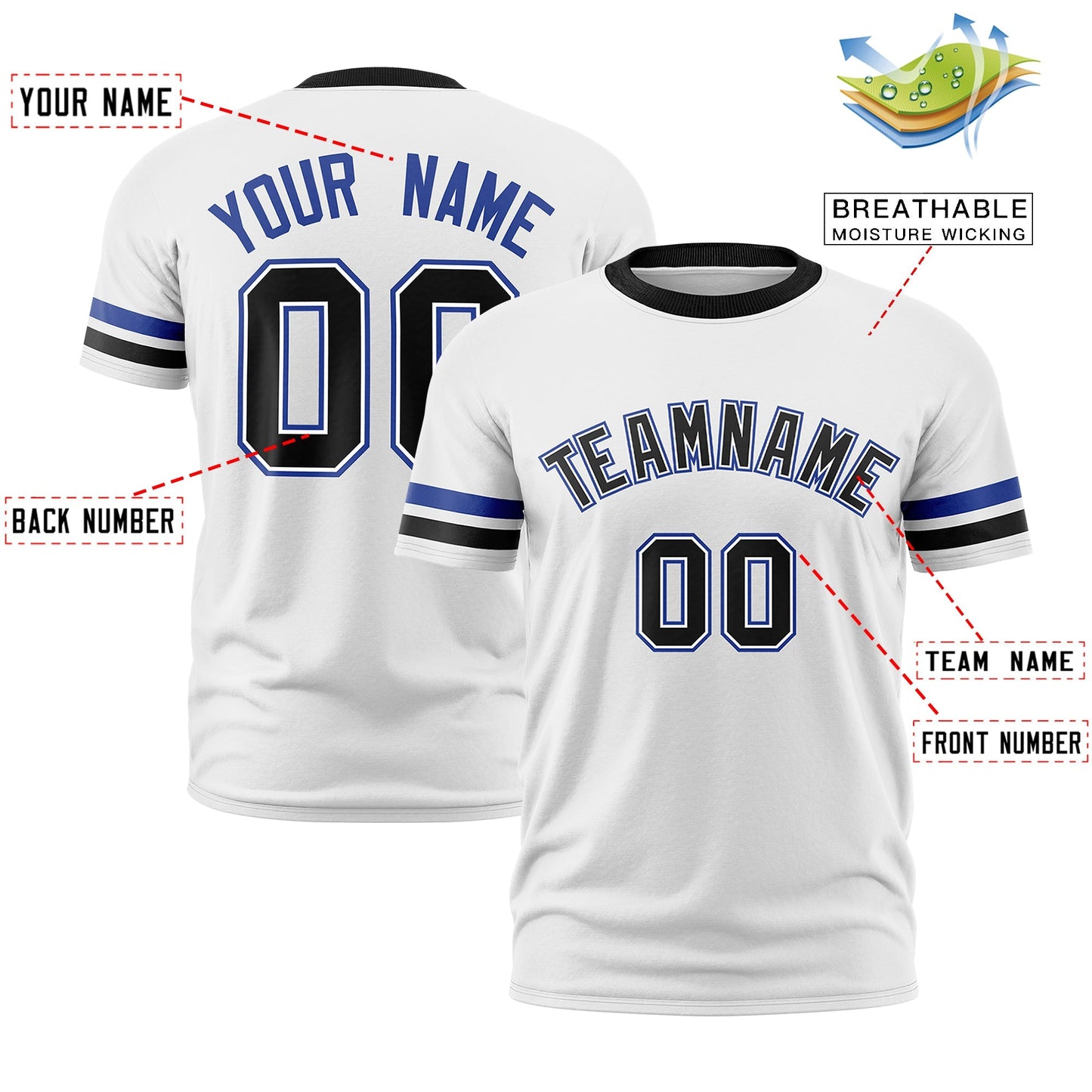 Custom White Black T-shirt Classic Style Stripe Fashion Sports Shirt for Youth & Adults