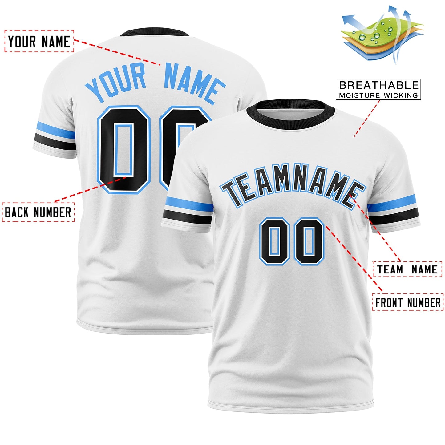Custom White Black T-shirt Classic Style Stripe Fashion Sports Shirt for Youth & Adults