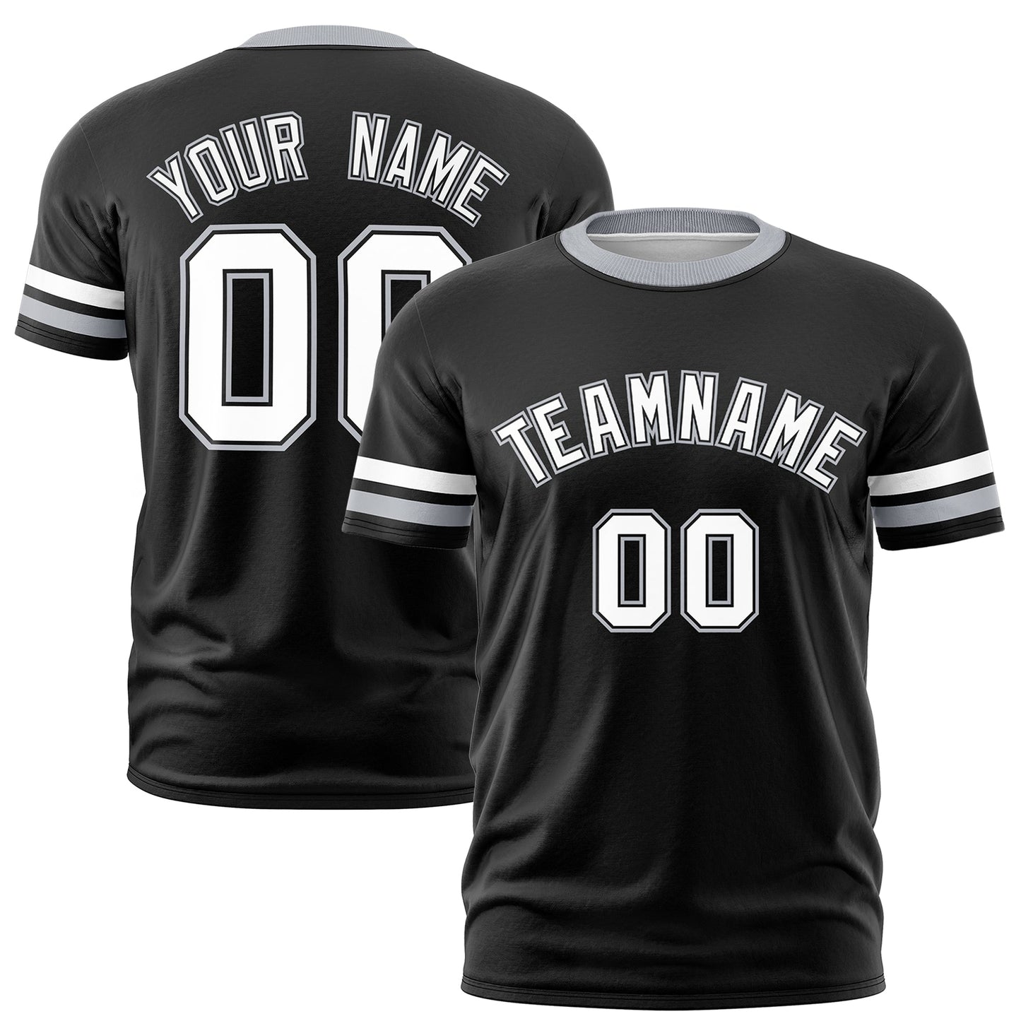 Custom Black Gray T-shirt Classic Style Stripe Fashion Sports Shirt for Youth & Adults