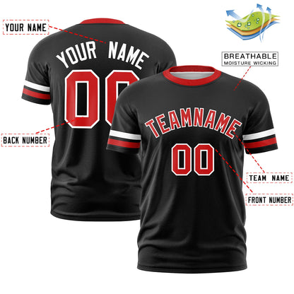Custom Black Red T-shirt Classic Style Stripe Fashion Sports Shirt for Youth & Adults