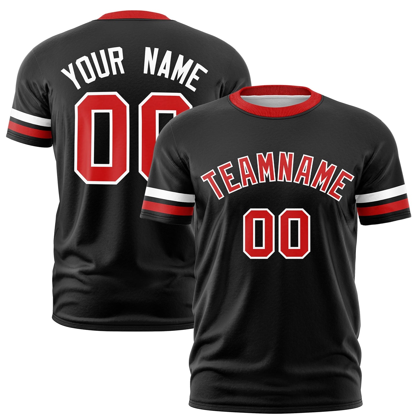 Custom Black Red T-shirt Classic Style Stripe Fashion Sports Shirt for Youth & Adults