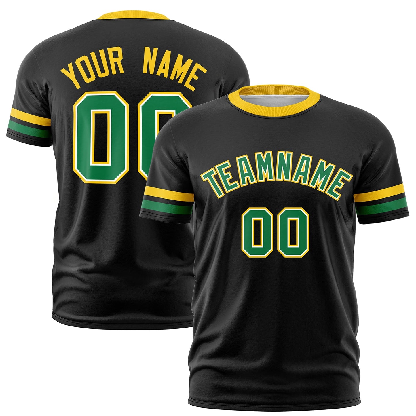 Custom Black Kelly Green T-shirt Classic Style Stripe Fashion Sports Shirt for Youth & Adults