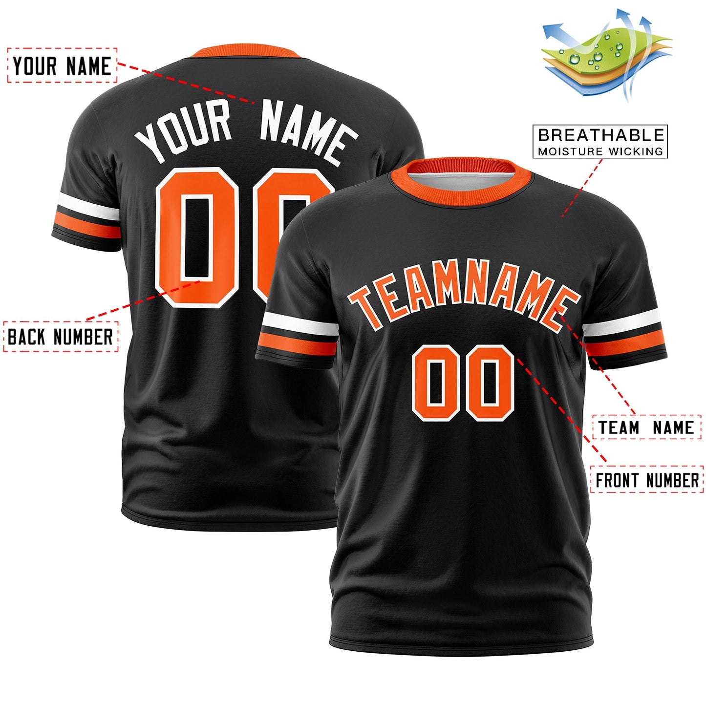 Custom Black Orange T-shirt Classic Style Stripe Fashion Sports Shirt for Youth & Adults