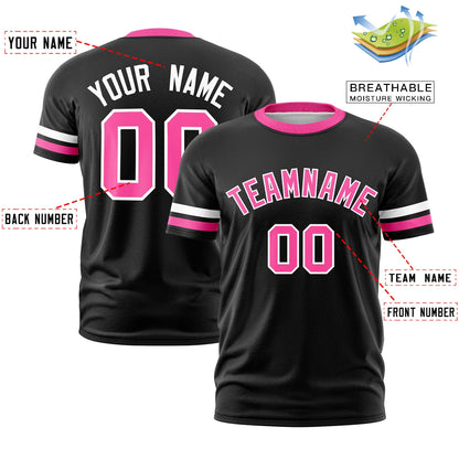 Custom Black Pink T-shirt Classic Style Stripe Fashion Sports Shirt for Youth & Adults