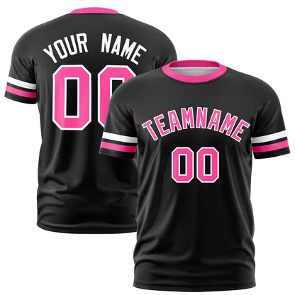 Custom Black Pink T-shirt Classic Style Stripe Fashion Sports Shirt for Youth & Adults