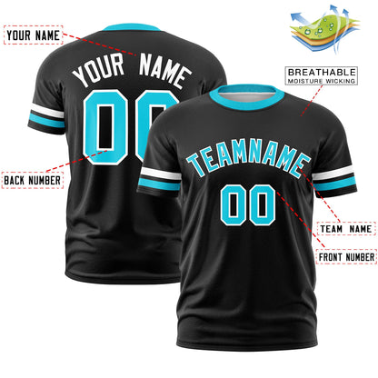 Custom Black Sky Blue T-shirt Classic Style Stripe Fashion Sports Shirt for Youth & Adults
