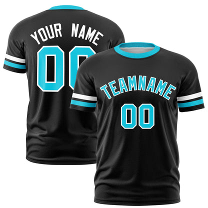 Custom Black Sky Blue T-shirt Classic Style Stripe Fashion Sports Shirt for Youth & Adults