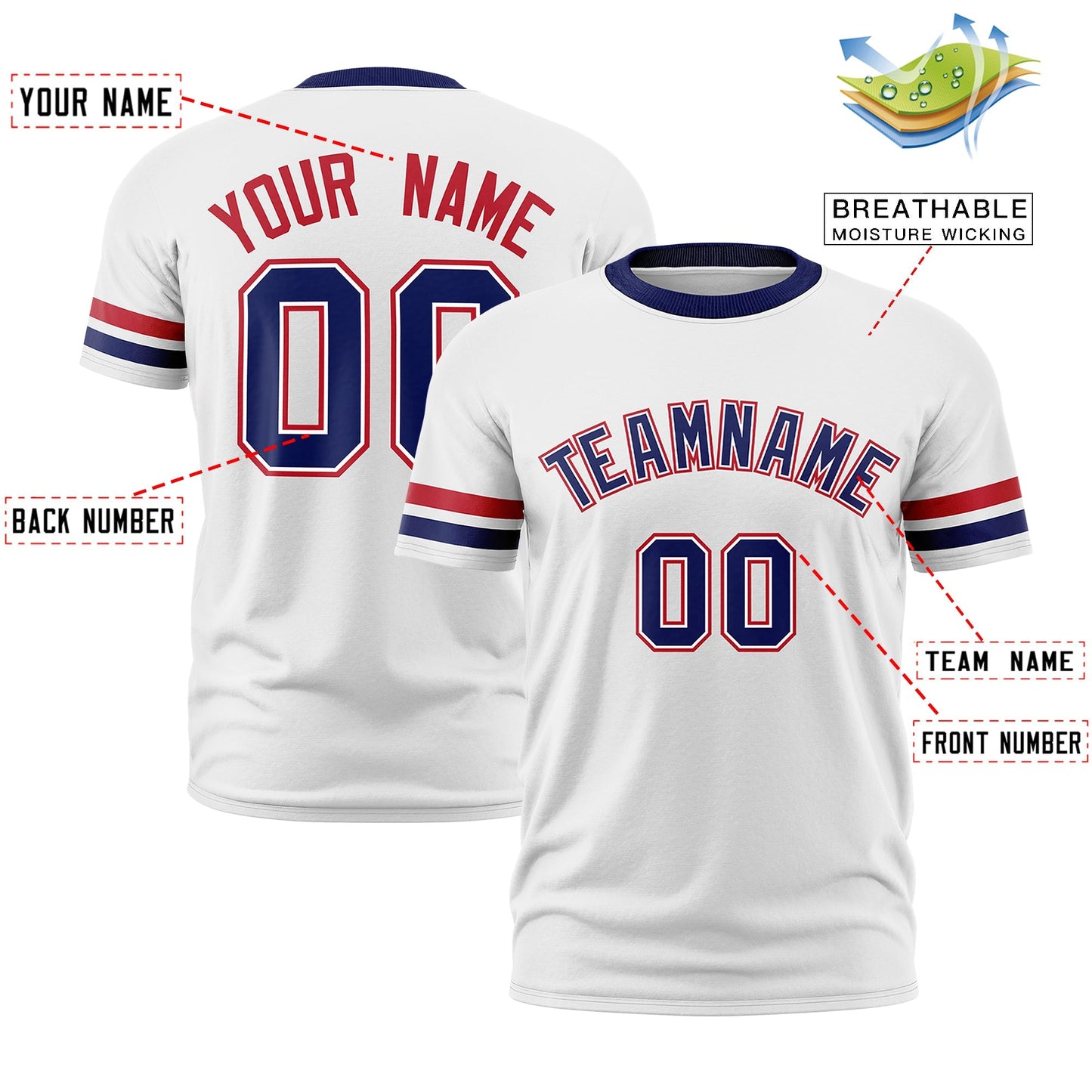 Custom White T-shirt Classic Style Stripe Fashion Sports Shirt for Youth & Adults
