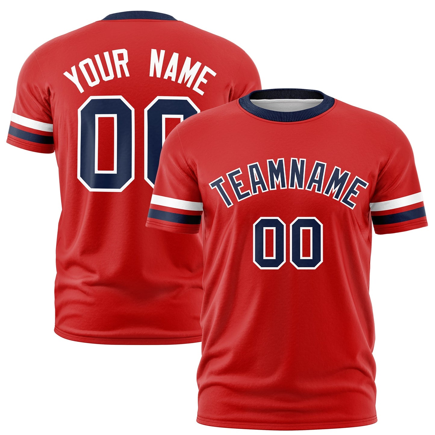 Custom Red Navy T-shirt Classic Style Stripe Fashion Sports Shirt for Youth & Adults