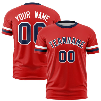 Custom Red Navy T-shirt Classic Style Stripe Fashion Sports Shirt for Youth & Adults