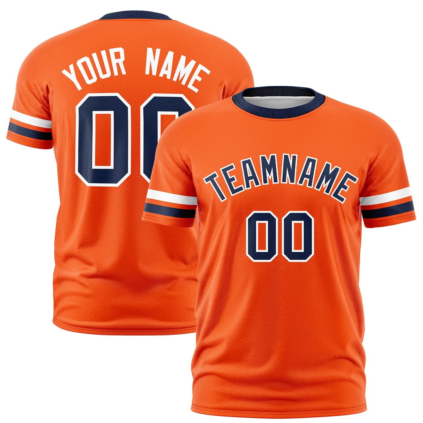 Custom Orange Navy T-shirt Classic Style Stripe Fashion Sports Shirt for Youth & Adults