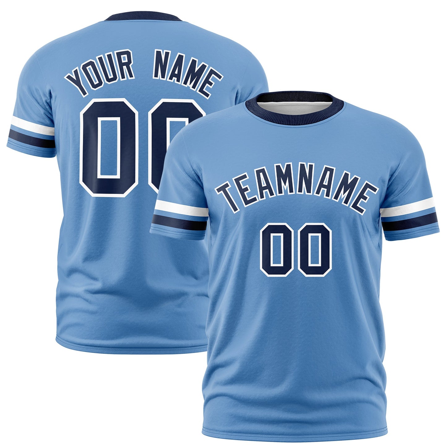 Custom Light Blue Navy T-shirt Classic Style Stripe Fashion Sports Shirt for Youth & Adults
