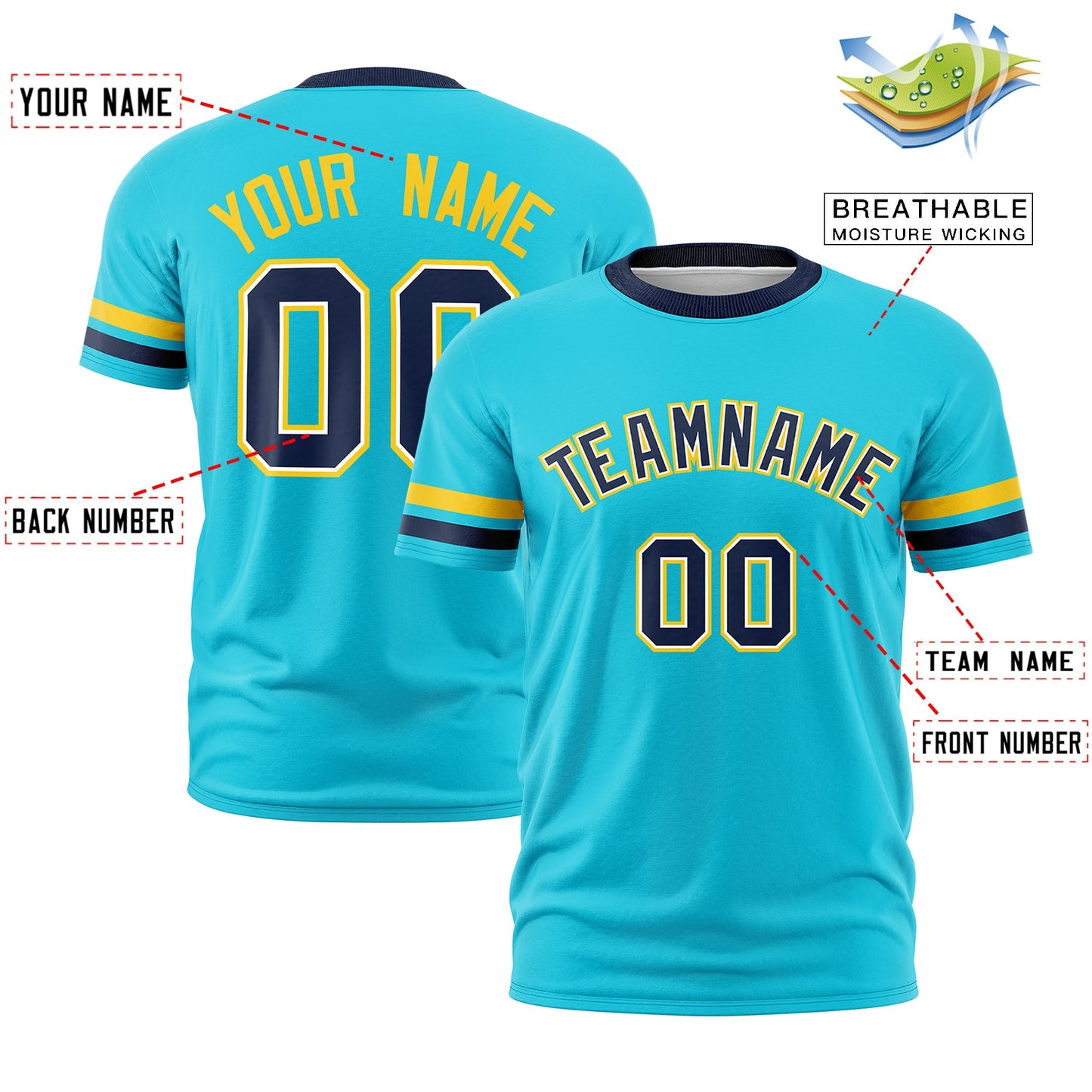 Custom Sky Blue Navy T-shirt Classic Style Stripe Fashion Sports Shirt for Youth & Adults