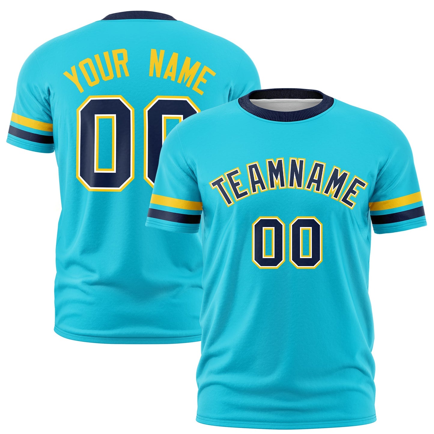 Custom Sky Blue Navy T-shirt Classic Style Stripe Fashion Sports Shirt for Youth & Adults
