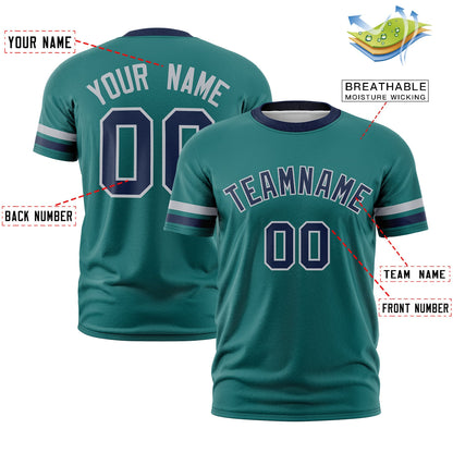 Custom Teal Navy T-shirt Classic Style Stripe Fashion Sports Shirt for Youth & Adults