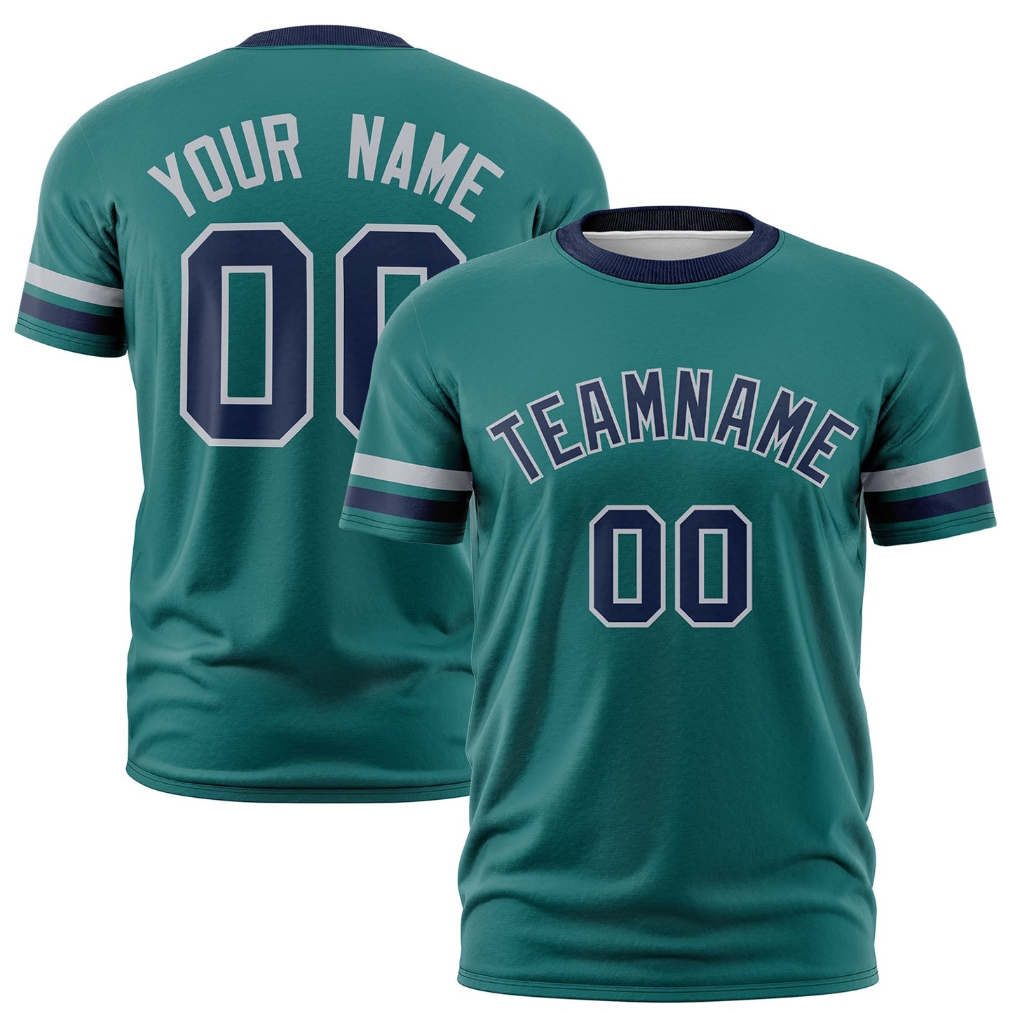Custom Teal Navy T-shirt Classic Style Stripe Fashion Sports Shirt for Youth & Adults
