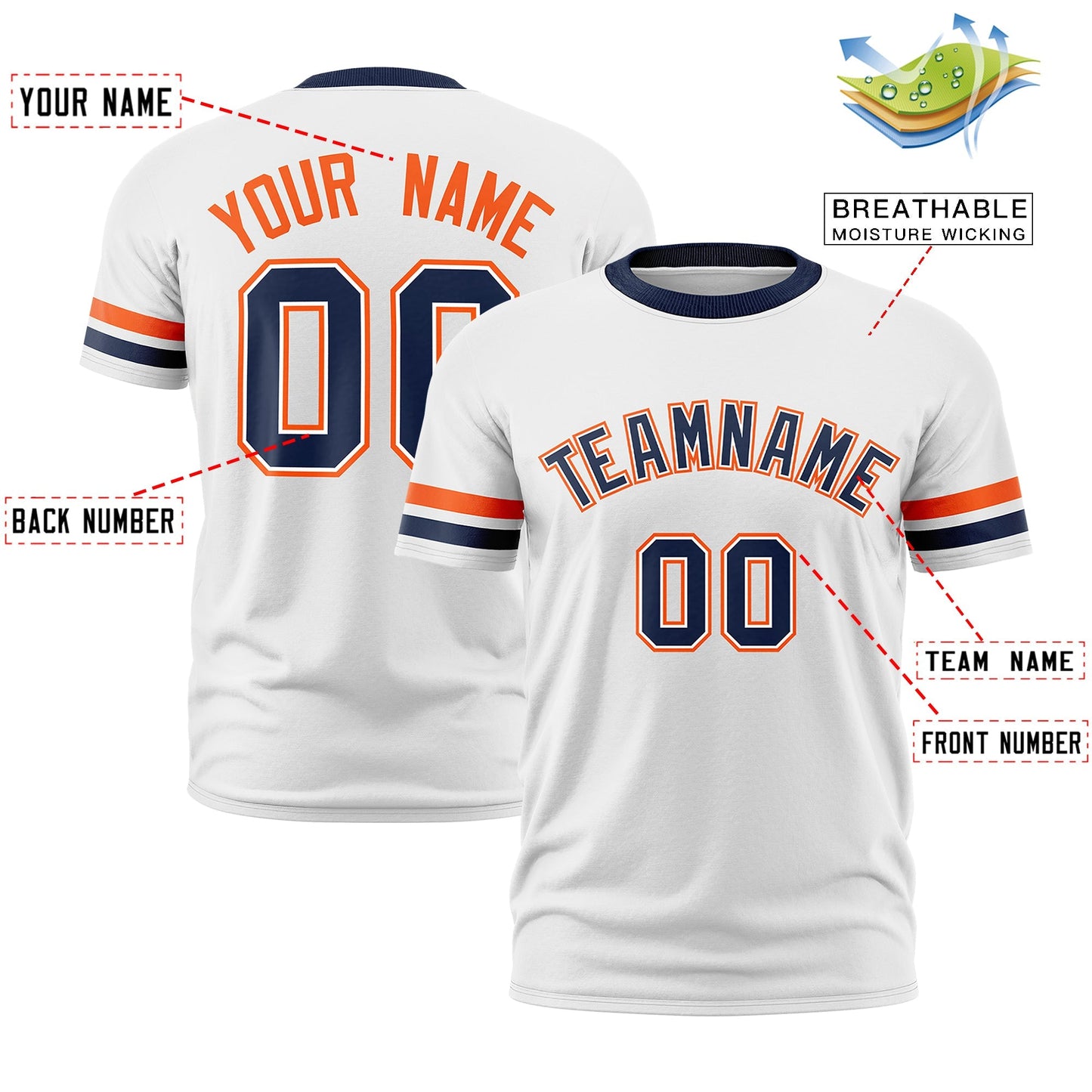 Custom White Navy T-shirt Classic Style Stripe Fashion Sports Shirt for Youth & Adults