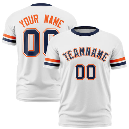 Custom White Navy T-shirt Classic Style Stripe Fashion Sports Shirt for Youth & Adults