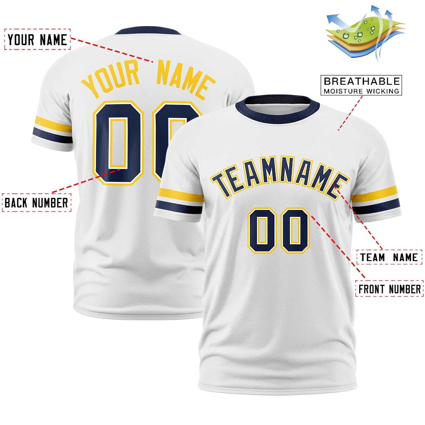 Custom White Navy T-shirt Classic Style Stripe Fashion Sports Shirt for Youth & Adults