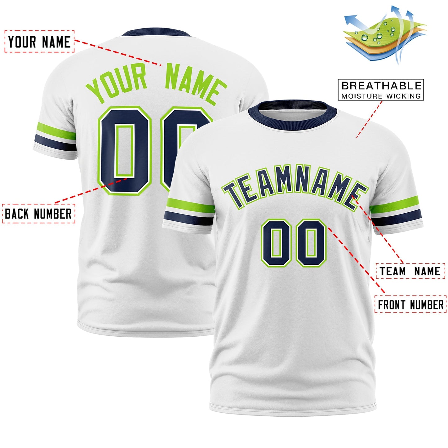 Custom White Navy T-shirt Classic Style Stripe Fashion Sports Shirt for Youth & Adults