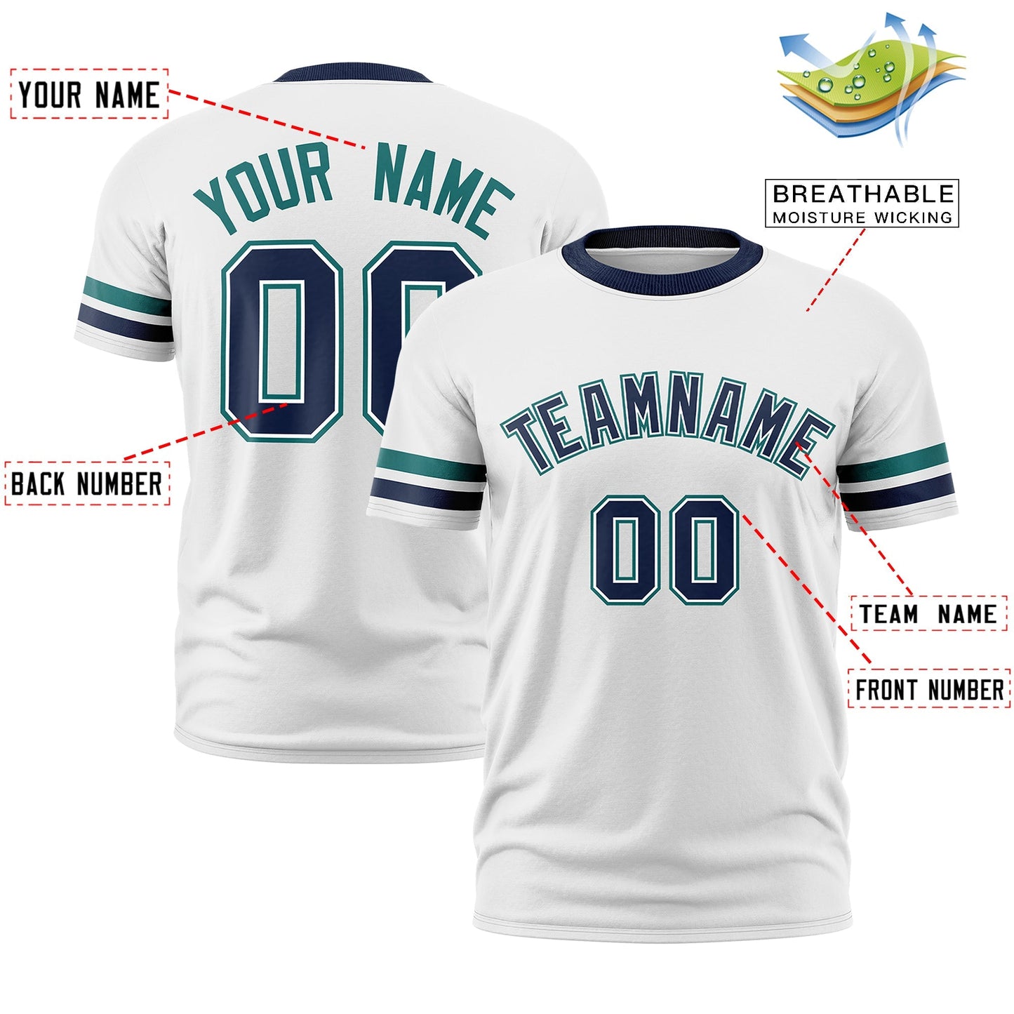 Custom White Navy T-shirt Classic Style Stripe Fashion Sports Shirt for Youth & Adults