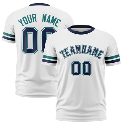 Custom White Navy T-shirt Classic Style Stripe Fashion Sports Shirt for Youth & Adults