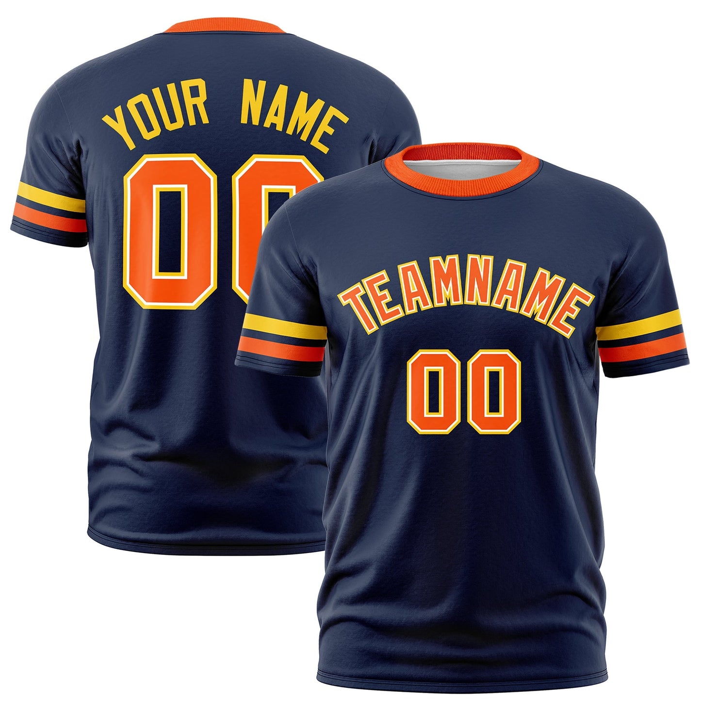 Custom Navy Orange T-shirt Classic Style Stripe Fashion Sports Shirt for Youth & Adults