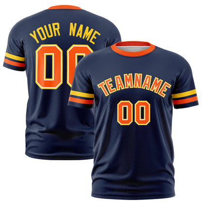 Custom Navy Orange T-shirt Classic Style Stripe Fashion Sports Shirt for Youth & Adults