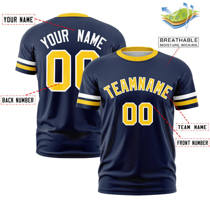 Custom Navy Gold T-shirt Classic Style Stripe Fashion Sports Shirt for Youth & Adults