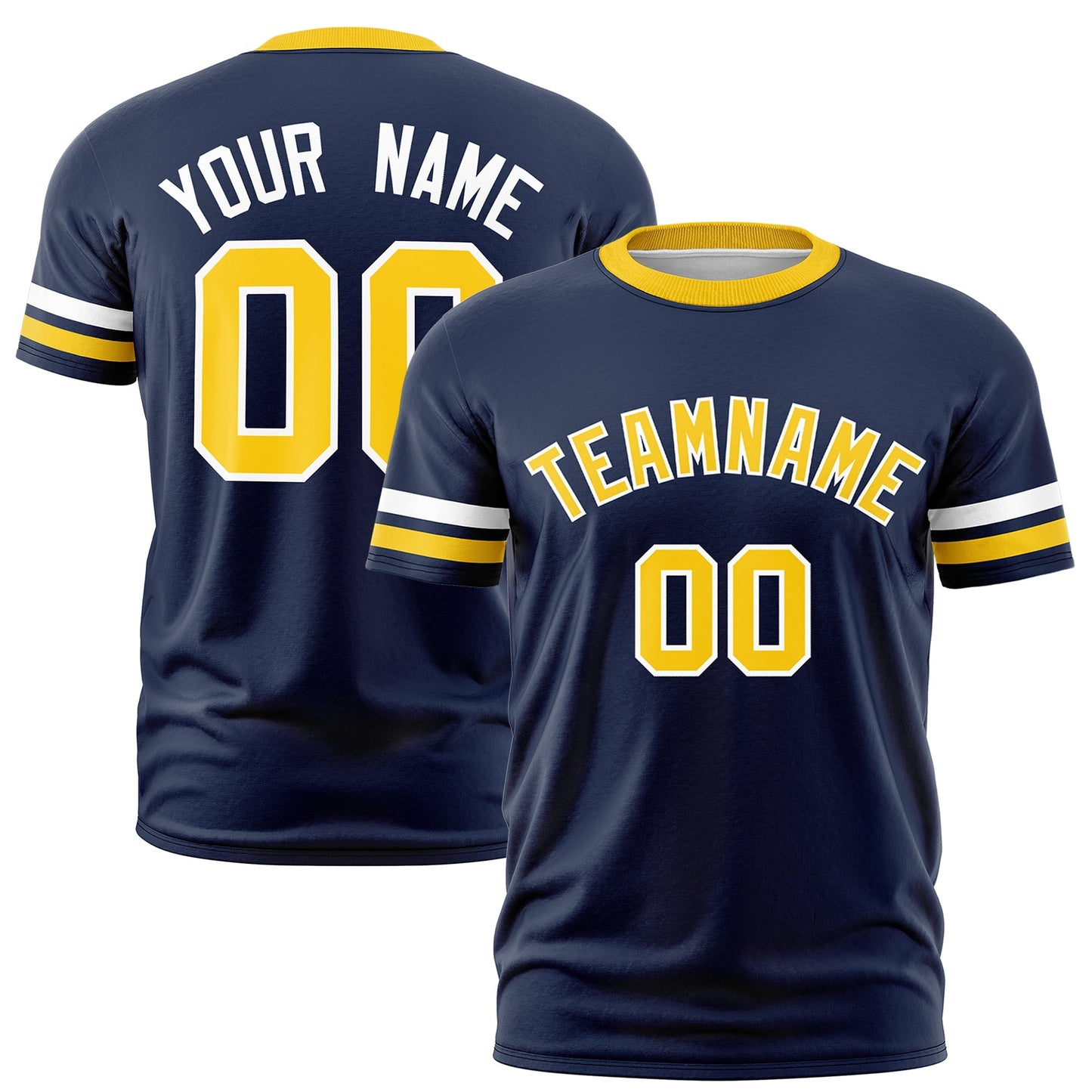 Custom Navy Gold T-shirt Classic Style Stripe Fashion Sports Shirt for Youth & Adults